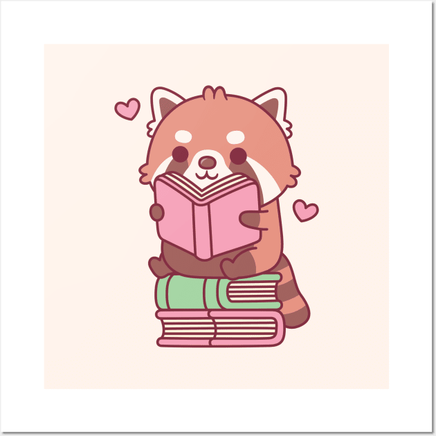 Cute Red Panda Reading A Book While Seated On Books Wall Art by rustydoodle